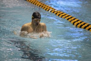 Anze Fers Erzen competes in the Mens 200 Individual Medley bonus final during the second day of the 2019 Big Ten Mens Swimming and Diving Championships at the CRWC on Thursday, February 28, 2019. Fers Erzen placed sixth in the bonus final with a time of 1:46:92. 