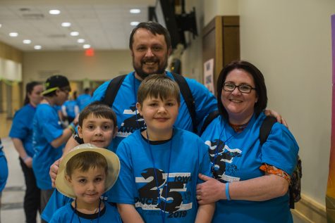 The Lanferman Family is seen after leaving the main ballroom. The family has been to Dance Marathon 2 years previously, and their son was diagnosed with cancer 11 years ago. There name was announced on stage during Dance Marathon 25 at the Iowa Memorial Union on Friday Feb 1, 2019.