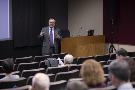 J. Martin Scholtz of the Texas A&M University College of Medicine speaks during the VP for Research candidate forum on Thursday, Feb. 14, 2019. Scholtz is the first candidate in the search.