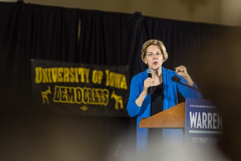 Sen. Elizabeth Warren (D-Mass.) speaks during a campaign rally in the IMU on Sunday, February 10, 2019.