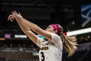 Iowa guard Mackenzie Meyer shoots the ball during the womens Big Ten tournament basketball game vs. Rutgers at Bankers Life Fieldhouse on Saturday, March 9, 2019. The Hawkeyes defeated the Scarlet Knights 72-67 and will be moving on to the championship game against Maryland.