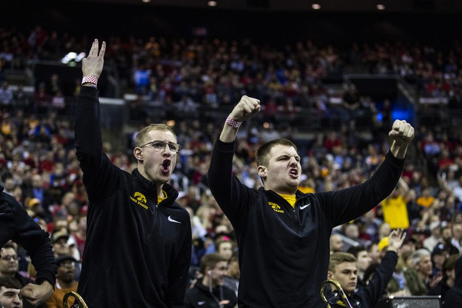 Fans cheer during the NCAA game against Cincinnati at Nationwide Arena on Friday, March 22, 2019. The Hawkeyes defeated the Bearcats 79-72.