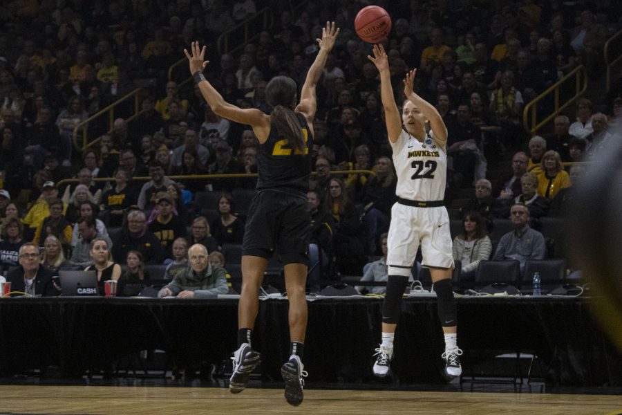 Iowa guard Kathleen Doyle attempts a shot during the Iowa/Mizzou NCAA Tournament second round womens basketball game in Carver-Hawkeye Arena  on Sunday, March 24, 2019. The Hawkeyes defeated the Tigers, 68-52. 