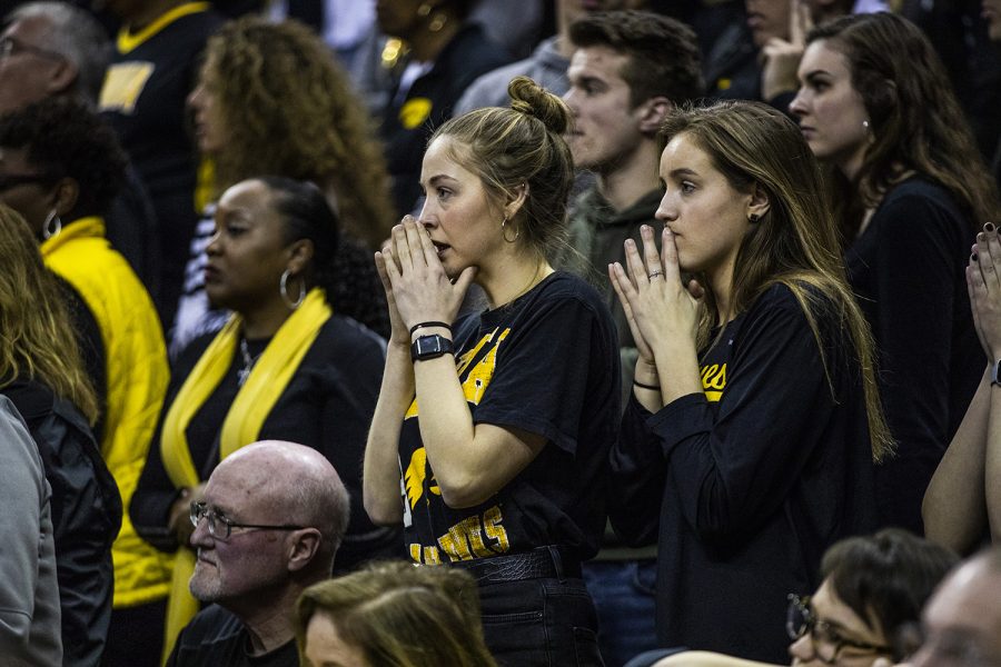 Fans react during the NCAA game against Tennessee at Nationwide Arena on Sunday, March 24, 2019. The Volunteers defeated the Hawkeyes 83-77 in overtime.