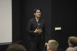Associate English professor at the University of Austin-Texas Domino Renee Perez speaks at the Vice President for Diversity and Inclusion forum on Thursday, March 14, 2019 