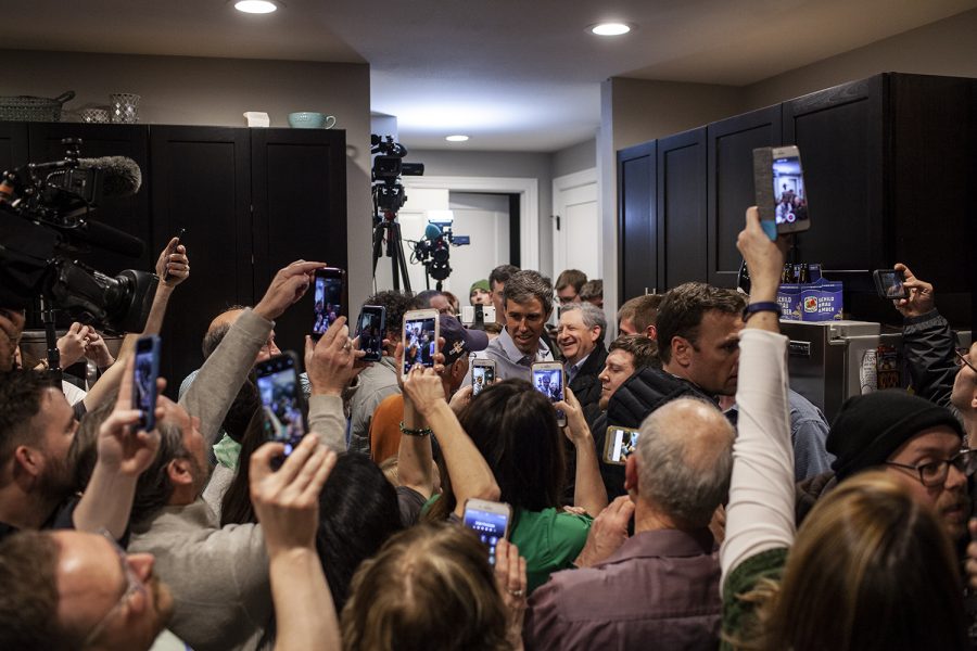 Democratic presedential candidate Beto O’Rourke greets supporters before speaking at the home of John Murphy in Dubuque, Iowa on Sunday, March 16, 2019. The Event was the final in a three day trip to Iowa to launch O’Rourke’s bid for the 2020 Democratic nomination for President.
