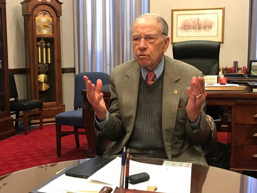 Sen.+Chuck+Grassley%2C+R-Iowa%2C+speaks+with+The+Daily+Iowan+in+the+Hart+Senate+Office+Building+on+Tuesday%2C+March+26%2C+2019.