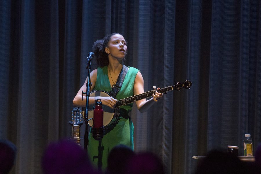 Kaia+Kater+performs+in+Hancher+Auditorium+on+March+30%2C+2019.+Kater+is+a+singer-songwriter+who+has+been+nominated+for+a+Juno+award+for+contemporary+roots+album+of+the+year.+