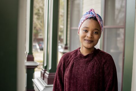 Assistant Professor Siyanda Mohutsiwa poses for a portrait at Dey House on Monday, March 25, 2019. Now verified with almost 40K Twitter followers, Mohutsiwa spoke in a 2016 TED Talk about how African American youth are finding their voices on Twitter.