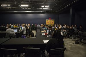 UISG members listen during the UISG meeting in the Blackbox theater in the IMU on March 26, 2019. UISG discussed funding for Walk It Out, one of the biggest multicultural student organizations on campus, as it relates to the remaining funds UISG has. 