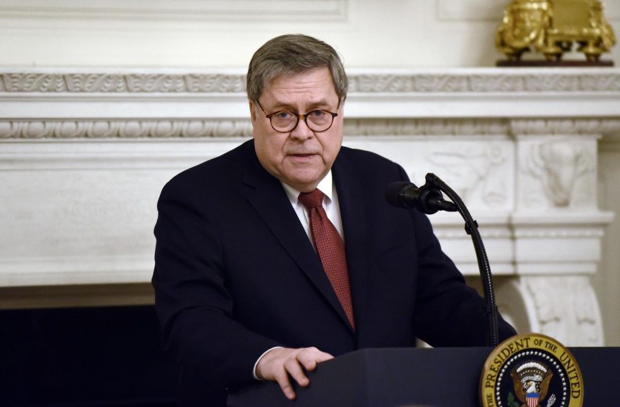 U.S. Attorney General William Barr looks on during an event with the National Association of Attorneys General, in the State Dining Room of the White House on March 4, 2019, in Washington, D.C. (Olivier Doulier/Abaca Press/TNS)