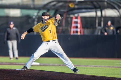 Iowa pitcher Grant Judkins throws a pitch during the second game of a baseball doubleheader between Iowa and Cal-State Northridge at Duane Banks Field on Sunday, March 17, 2019. The Hawkeyes took the series by defeating the Matadors, 3-1.