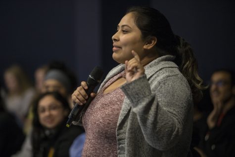 Naomi Marroquin, the Latin America leader for Walk It Out, addresses budget concerns during the UISG meeting in the Blackbox theater in the IMU on March 26, 2019. UISG discussed funding for Walk It Out, one of the biggest multicultural student organizations on campus, as it relates to the remaining funds UISG has. 