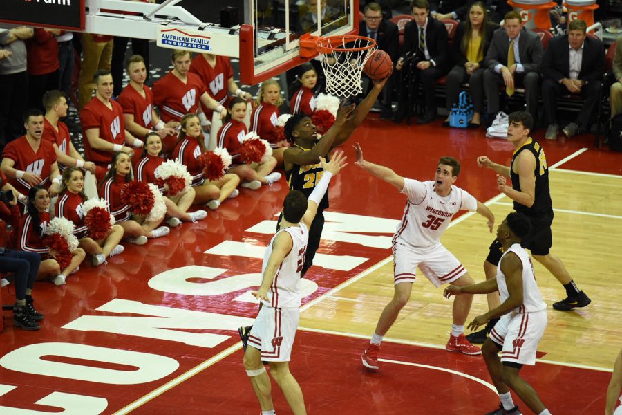 Tyler Cook (25) attempts a layup in a game against Wisconsin on March 7, 2019. The Badgers beat the Hawkeyes, 65-45.