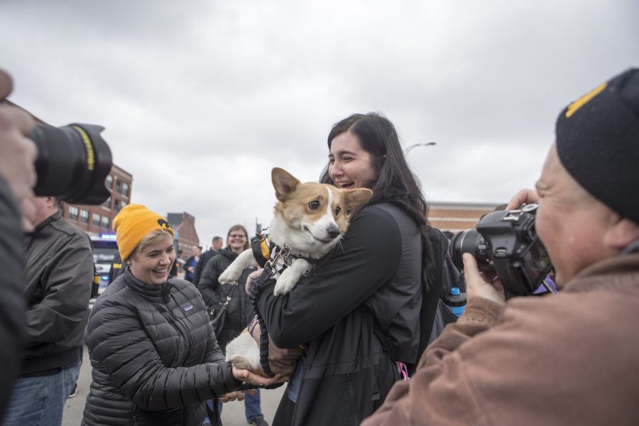 Megan Gustafson excitedly meets a fans dog on April 2, 2019. 