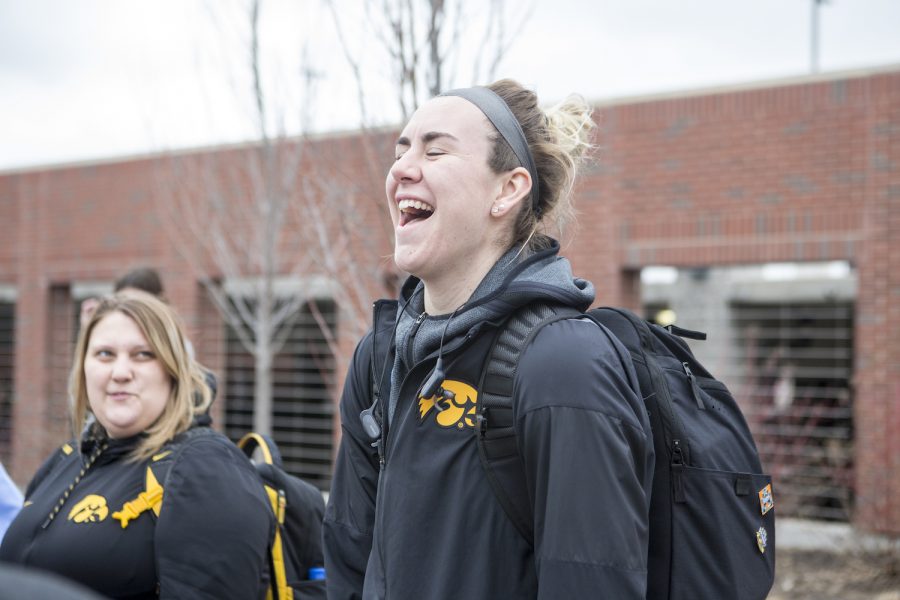 Hannah Stewart laughs as she talks to fans on April 2, 2019. 