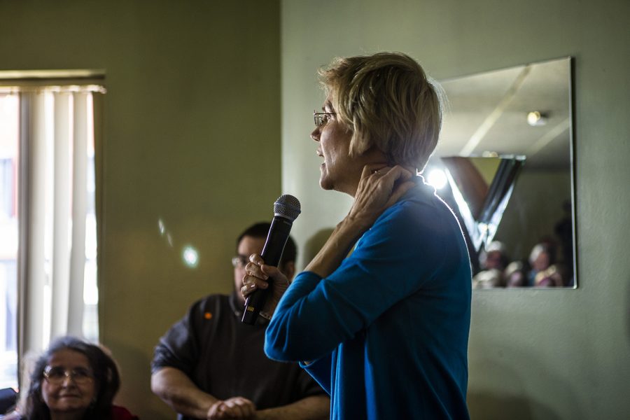 Sen. Elizabeth Warren, D-Mass., speaks during a presidential campaign event at the Tipton Family Restaurant in Tipton on Friday, April 26, 2019.