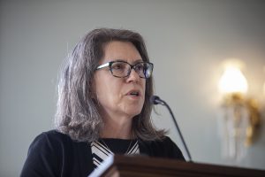 Faculty Senate President Sandra Daack-Hirsch speaks during the Faculty Senate meeting on April 23, 2019.