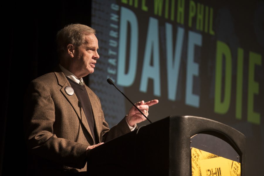 Iowa+alum+Dave+Dierks+delivers+a+talk+entitled+Life+with+Phil+in+the+second+floor+ballroom+of+the+Iowa+Memorial+Union+on+April+2%2C+2019.+