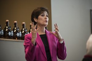 Kim Reynolds talks at Hy-Vee in Coralville during her 99 Counties tour on Thursday, April 5, 2018. 
