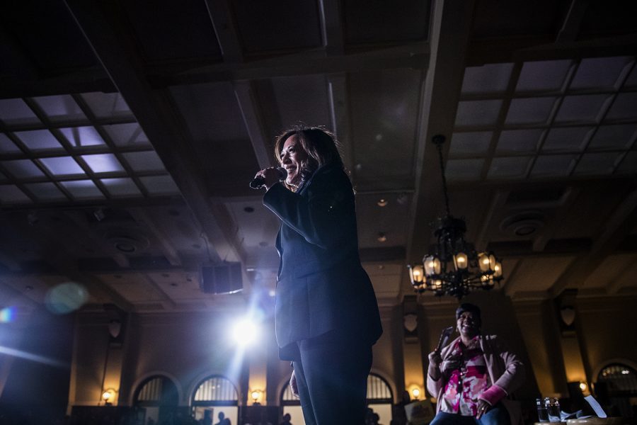 Sen. Kamala Harris, D-Calif., speaks during a town hall at the IMU on Wednesday, April 10, 2019. Harris is running for president in the 2020 election. (Katina Zentz/The Daily Iowan)