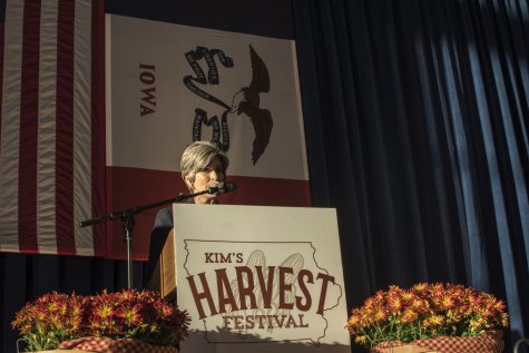 Joni Ernst speaks at the Second Annual Harvest Festival on Saturday, October 13, 2018. The event was a fundraiser for current governor Kim Reynolds. 