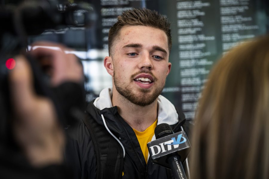 Iowa wide receiver Nick Easley talks to the media during Pro Day at the Football Performance Center on Monday, March 25, 2019.