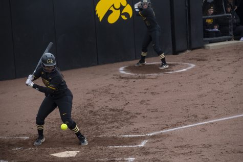 Infielder/pitcher Donirae Mayhew up to bat during softball against Northwestern on Bob Pearl Field on March 30, 2019. The Wildcats defeated the Hawkeyes 6-2 after the 7th inning.