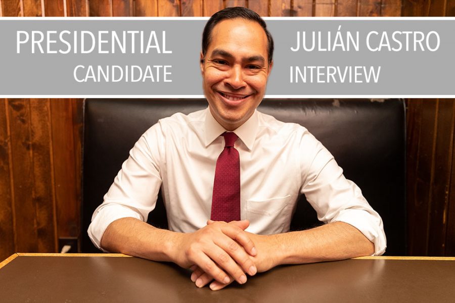 Julian Castro, former Secretary of Housing and Urban Development and current Democratic candidate for president sits for a portrait at The Mill prior to appearing on the Political Party Live podcast on Sunday, Apr. 14, 2019. (David Harmantas/The Daily Iowan)