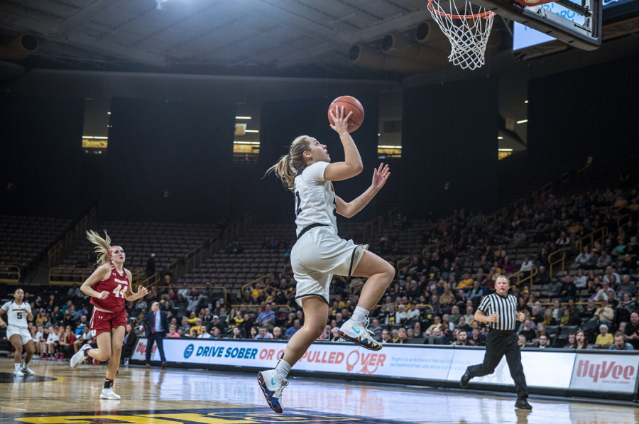 Iowa+guard+Kathleen+Doyle+goes+for+a+layup+during+a+womens+basketball+matchup+between+Wisconsin+and+Iowa+on+Monday%2C+Jan.+7%2C+2019.+The+Hawkeyes+defeated+the+Badgers%2C+71-53.+