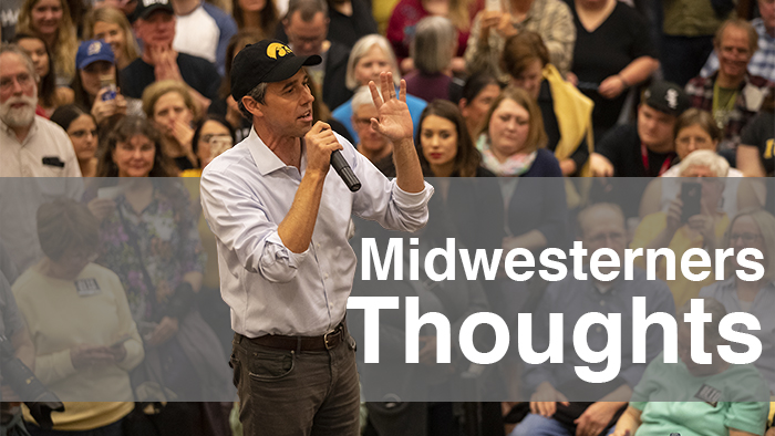 Beto O'Rourke addresses supporters during his event in the Second Floor Ballroom of the IMU on April 7, 2019. O'Rourke will be running for the democratic nomination for president. (Katie Goodale/The Daily Iowan)
