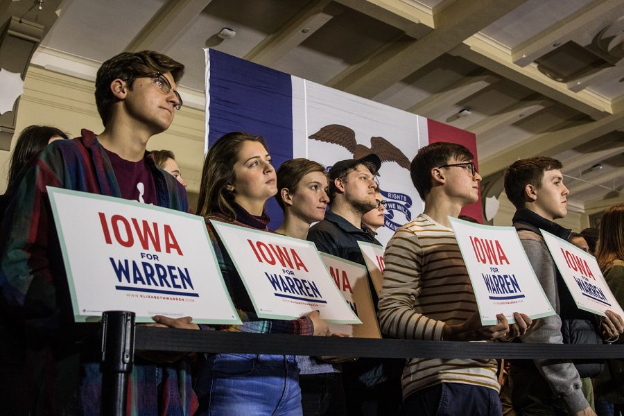 Supporters for Sen. Elizabeth Warren gather during a campaign rally in the IMU on Sunday, February 10, 2019. 