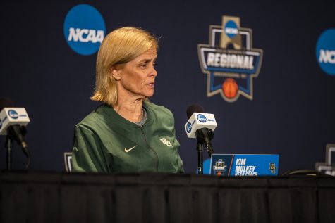 Baylor head coach Kim Mulkey addresses the media during the Baylor press conference at the Greensboro Coliseum on Sunday, March 31, 2019.