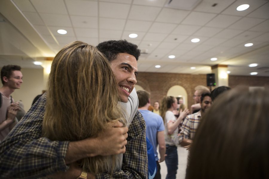 Darian Thompson celebrates being the first elected senator on the 2019 UISG Executive ballot at the IMU on Monday, April 8, 2019. Ignite Iowa received the majority of votes at 1,568 or 53.28%.