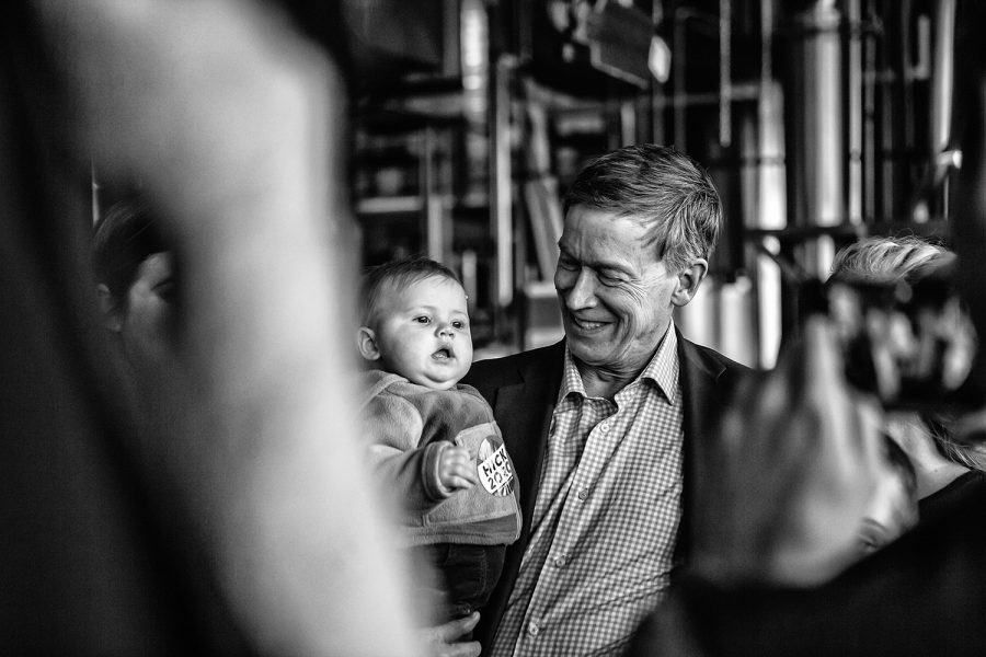 Former Colorado Gov. John Hickenlooper meets with supporters at Backpocket Brewery in Coralville on Friday, April 12, 2019.