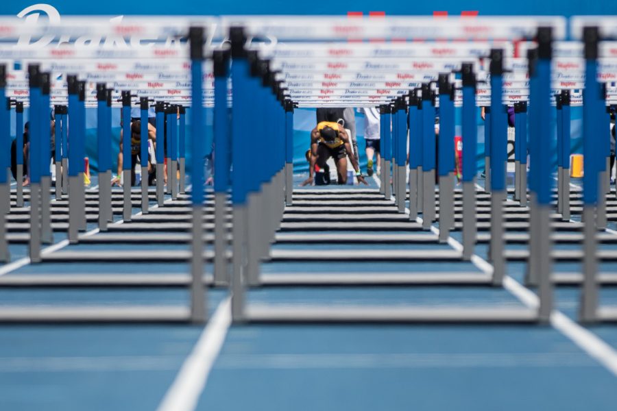 Iowa's Jaylan McConico lines up to run at the 2019 Drake Relays in Des Moines, IA, on Friday, April 26, 2019.