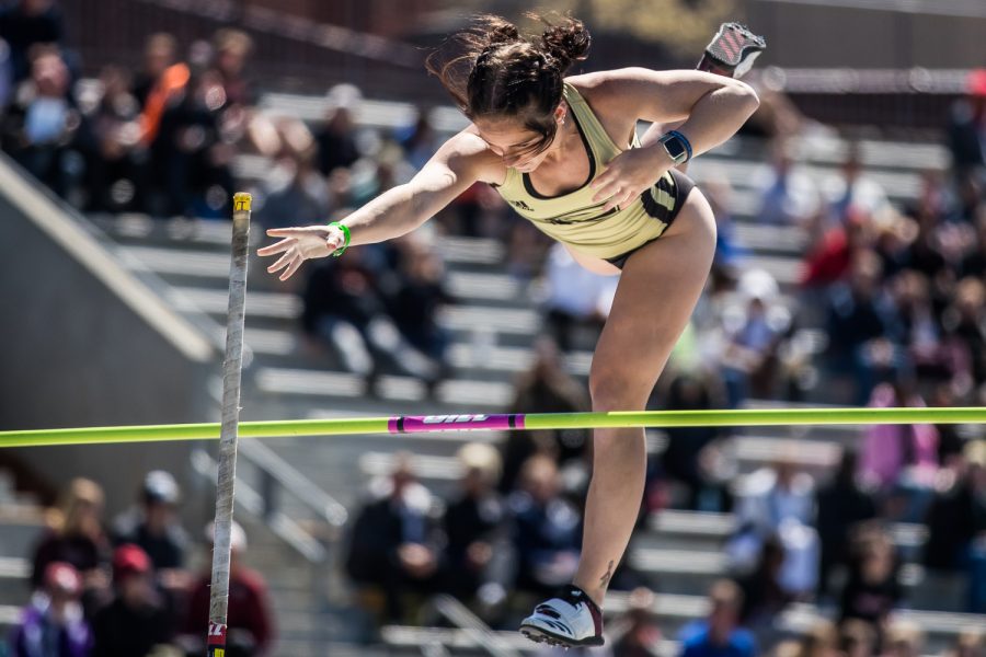 Emporia State's Iva Shepard jumps during the women's pole vault at the 2019 Drake Relays in Des Moines, IA, on Friday, April 26, 2019.