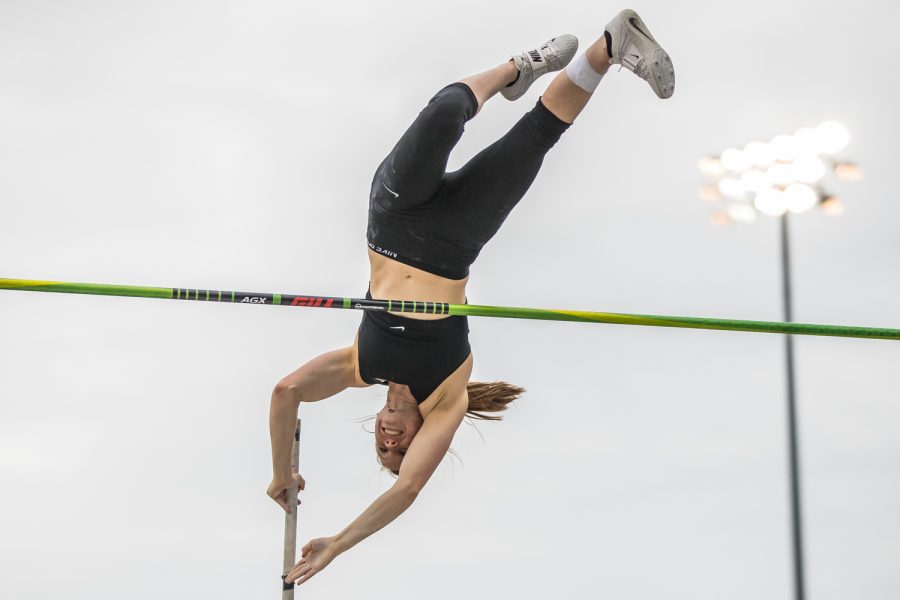 Emily Grove jumps in the women's invite pole vault at the 2019 Drake Relays in Des Moines, IA, on Friday, April 26, 2019.