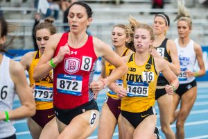 Iowas Megan Schott runs in the womens 1500m race at the 2019 Drake Relays in Des Moines, IA, on Friday, April 26, 2019. Schott finished sixth with a time of 4:28.00.