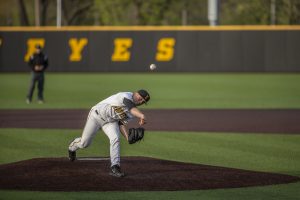 University of Iowa Pitcher Cole McDonald pitches during the baseball game at Duane Banks Stadium on Friday, May 3, 2019. The Hawkeyes beat the Eaters 6-3. 