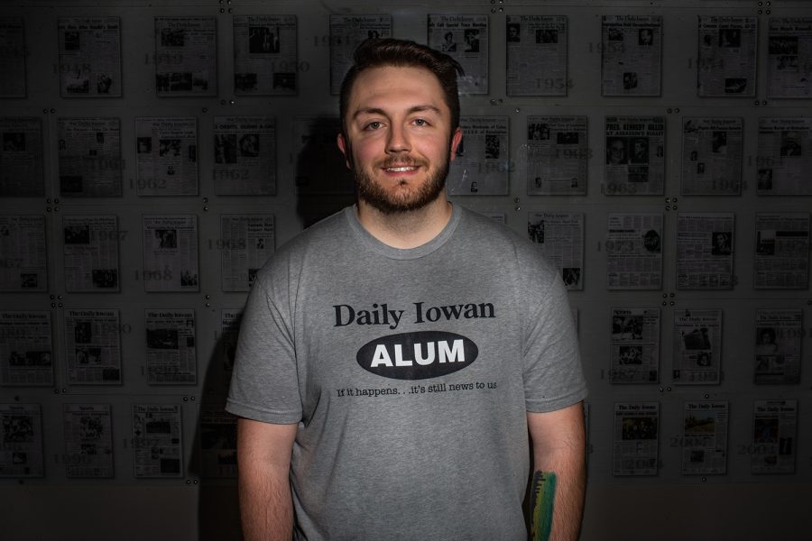 The Daily Iowan editor-in-chief Gage Miskimen poses for a portrait on Thursday, May 9, 2019. (Shivansh Ahuja/The Daily Iowan)