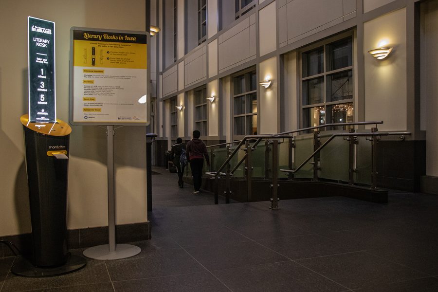 The University of Iowa Literary Kiosk is seen in the Iowa City Public Library on Tuesday, December 4, 2018. The kiosk prints one, three, and five minute short stories. (Wyatt Dlouhy/The Daily Iowan