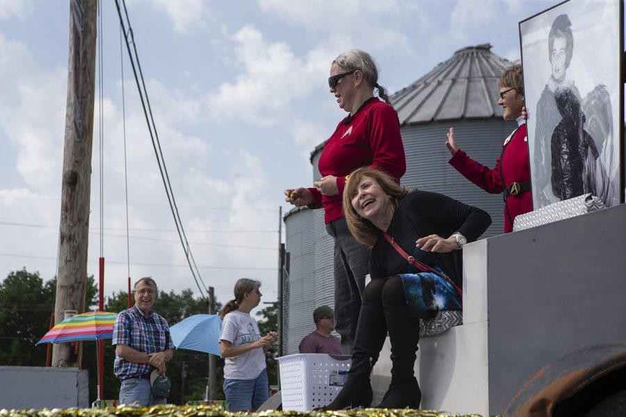 Guest Sandra Gimpel throws candy in the parade during TrekFest in Riverside, Iowa on June 29, 2019. Riverside is the fictional birthplace of Captain Kirk. Gimpel played various characters in the original Star Trek television show. 