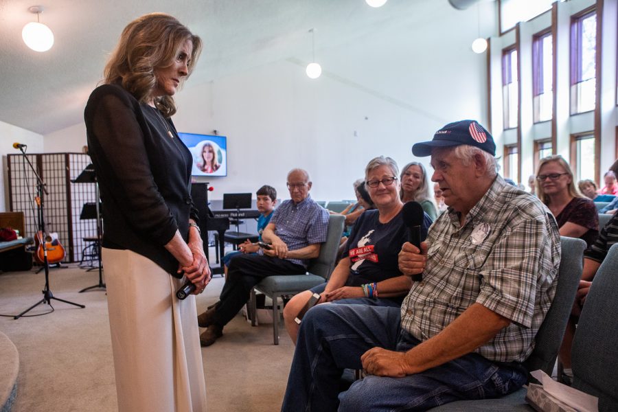 Author Marianne Williamson takes a question during a town hall event at the Unity Center in Cedar Rapids on Sunday, June 30, 2019. Williamson announced her campaign for the democratic nomination on January 29, 2019.