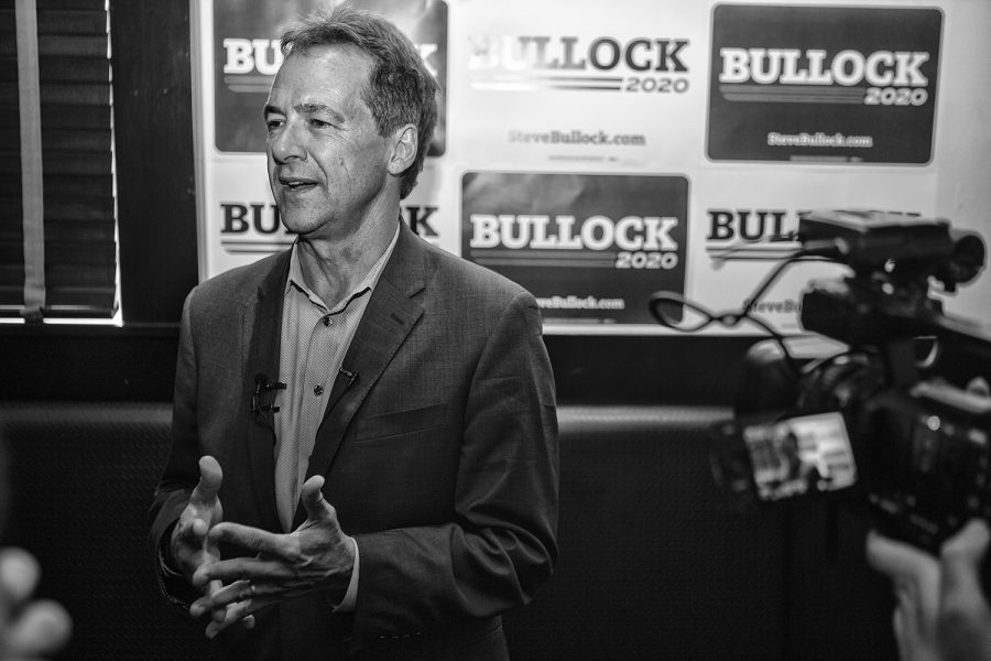 Governor of Montana Steve Bullock addresses members of the press during his meet and greet in Blackstone on July 10, 2019. 