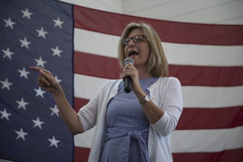 Democratic candidate Rita Hart speaks during a brunch fundraiser for Sen. Zach Wahls at the Walker Homestead on July 14, 2019. 