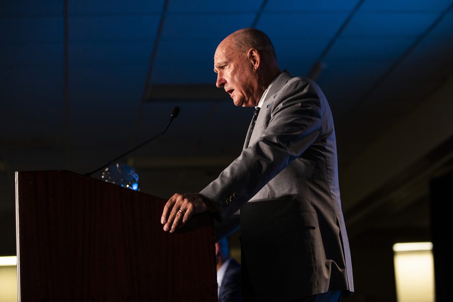 Big Ten Commissioner, Jim Delany, speaks during the Big Ten Football Media Day in Chicago, Ill., on Thursday, July 18, 2019.