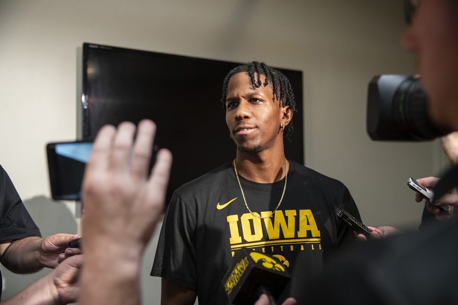 Bakari Evelyn speaks with members of the press during an Iowa men’s basketball media availability at Carver-Hawkeye Arena on July 24, 2019. (Katie Goodale/The Daily Iowan)