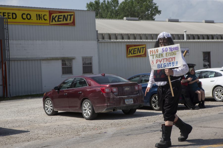 Dennis Lynch walks in the parade during TrekFest in Riverside, Iowa on June 29, 2019. Riverside is the fictional birthplace of Captain Kirk. Lynch has been going to TrekFest for all 35 years. (Katie Goodale/The Daily Iowan)