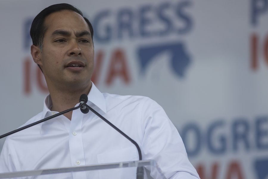 Former Secretary of Housing and Urban Development Julian Castro addresses crowds during Progress Iowa Corn Feed at The Newbo City Market in Cedar Rapids on July 14, 2019. 11 candidates came to speak with supporters and meet fans.